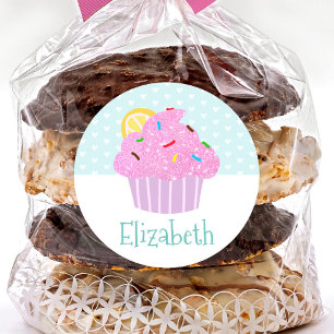 Sticker Rond Cute turquoise cupcake doux nom moderne école