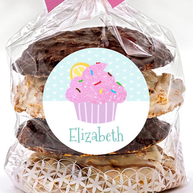 Sticker Rond Cute turquoise cupcake doux nom moderne école (Créateur téléchargé)