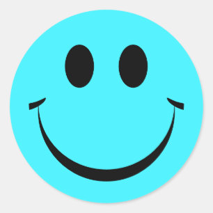 Sticker Rond Cute Turquoise Happy Face Personnalisé
