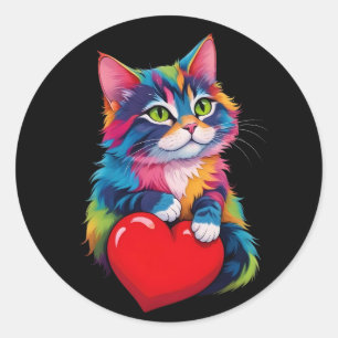 Sticker Rond Cute Tuxedo Chat Valentine's Day Amoureux des chat