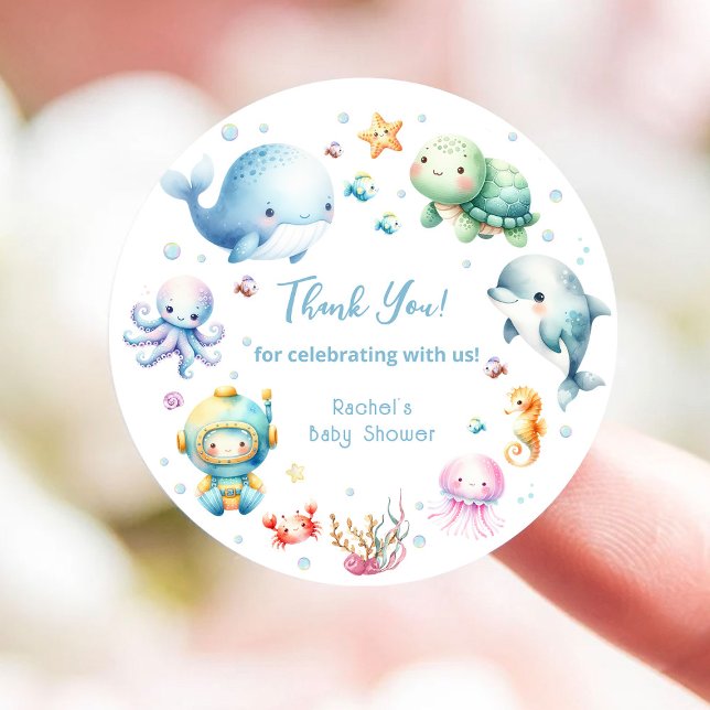 Sticker Rond Cute Under the Sea Baby shower Merci (Créateur téléchargé)
