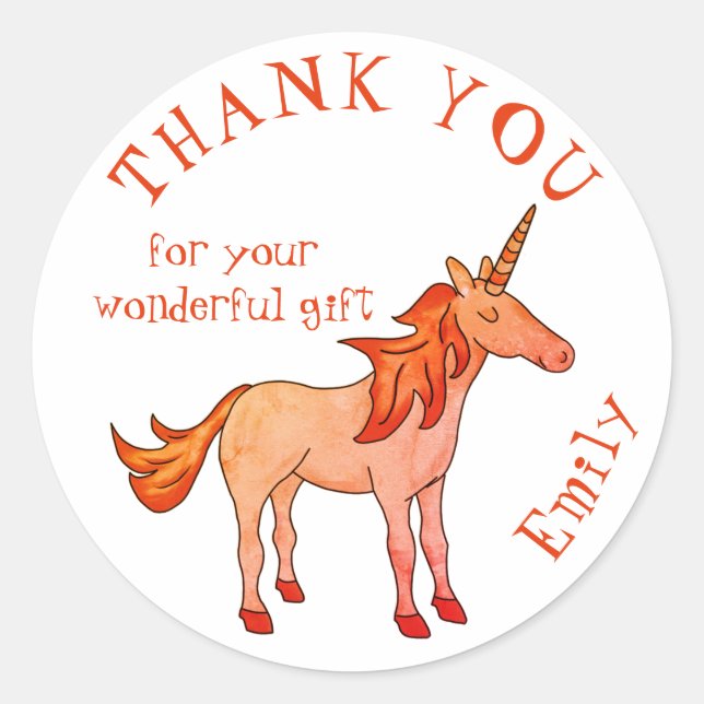 Sticker Rond Cute Unicorn Anniversaire Merci (Devant)