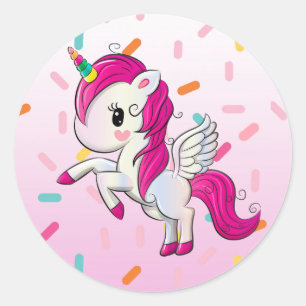 Sticker Rond Cute Unicorn et bonbons arrosées