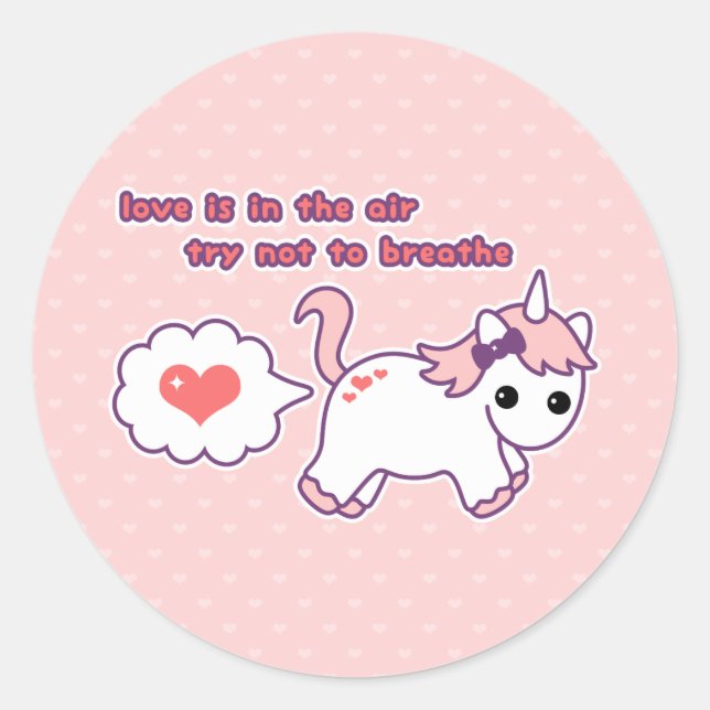 Sticker Rond Cute Unicorn Valentine (Devant)
