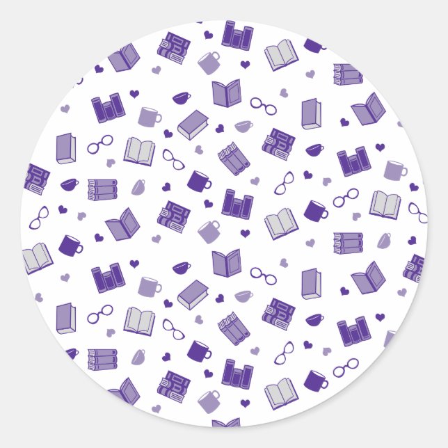 Sticker Rond Cute violet livre et Motif de lecture (Devant)
