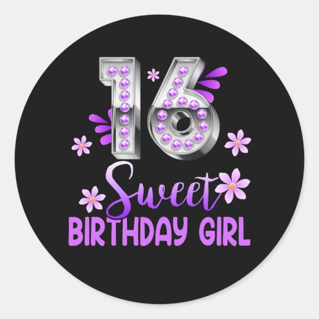Sticker Rond Cute violet noir sucré 16 Style I 16e anniversaire (Devant)