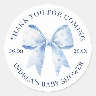 Sticker Rond Cute Watercolor Blue Bow Baby Shower Thank You