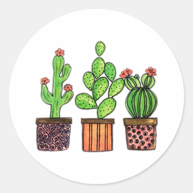Sticker Rond Cute Watercolor Cactus (Devant)