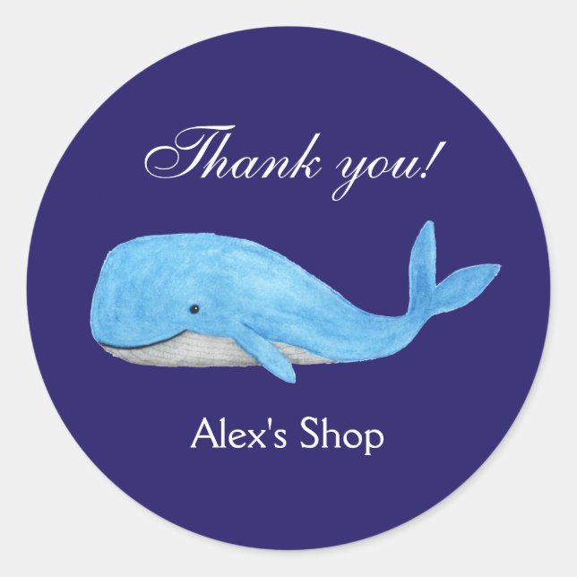 Sticker Rond Cute Whale Merci Nom personnalisé Petite entrepris (Devant)