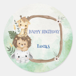 Sticker Rond Cute Wild One Safari jungle zoo fête d'anniversair