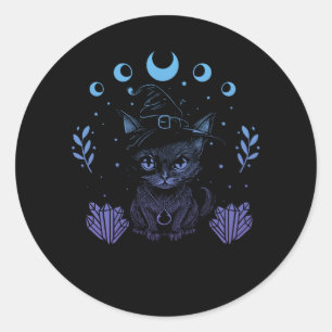 Sticker Rond Cute Witchy Chat Noir Cristal Alchimie Kawaii Past