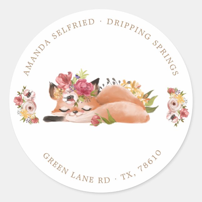 Sticker Rond Cute Woodland Animaux Baby shower Floral (Devant)