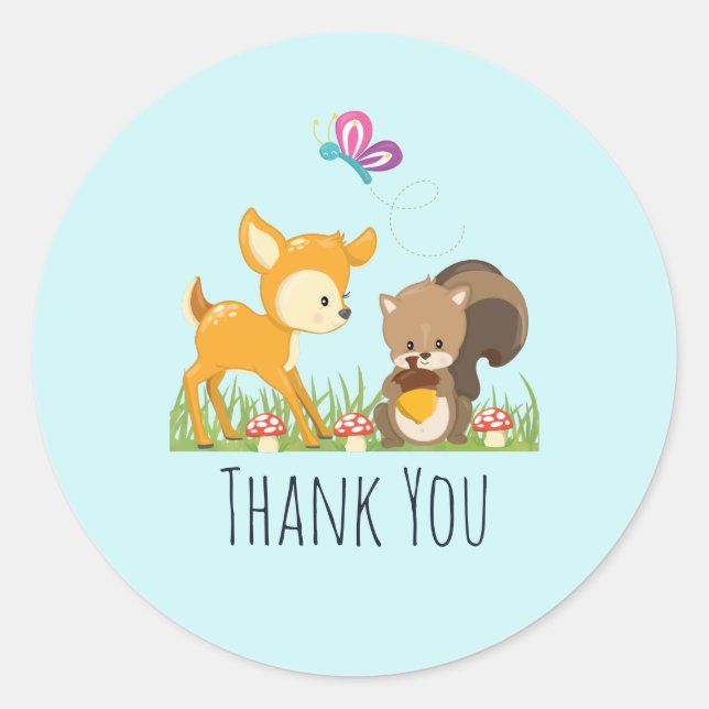 Sticker Rond Cute Woodland Créations Cartoon Merci (Devant)