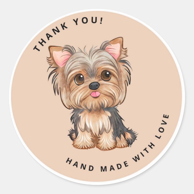 Sticker Rond Cute Yorkshire Terrier Merci Brown (Devant)
