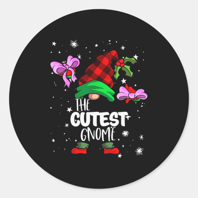 Sticker Rond Cutest Gnome Red Buffalo Plaid Matching Family Chr (Devant)