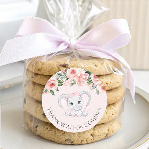 Sticker Rond Cutie Elephant Blush Rose Floral Girl Baby shower