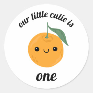 Sticker Rond Cutie Orange Clementine Kawaii Face Tangerine
