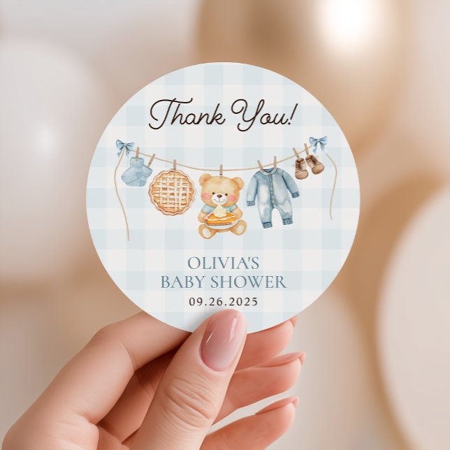 Sticker Rond Cutie Pie Bleu Automne Ours Garçon Baby shower Fav (Créateur téléchargé)