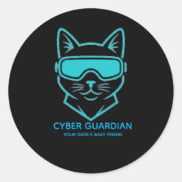Sticker Rond Cyber Guardian Neon Cat - Tech & Laptop Vinyl Stic