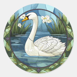 Sticker Rond Cygne blanc en verre doux