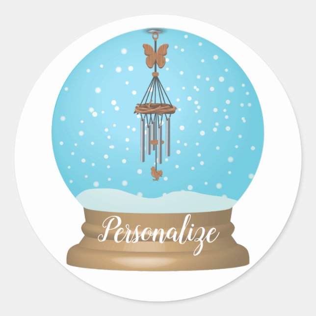 Sticker Rond Cylindre à papillon neige printemps été (Devant)