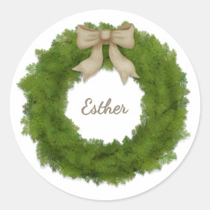 Sticker Rond Cypress Wreath With Bow Nom ou salut personnalisés
