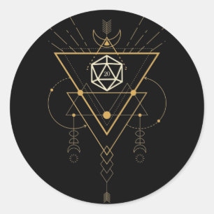 Sticker Rond D20 dés Géométrie Sacrée Minimaliste Tabletop RPG