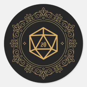 Sticker Rond D20 Dice Monogramme Tabletop RPG