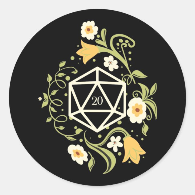 Sticker Rond D20 Dus de fleur druide Tabletop RPG (Devant)