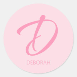 Sticker Rond D Monogramme rose personnalisé