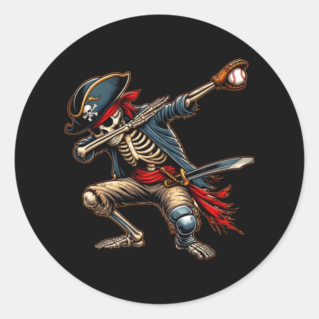 Sticker Rond Dab Skeleton Dabbing Skeleton Pirate Baseball (Devant)