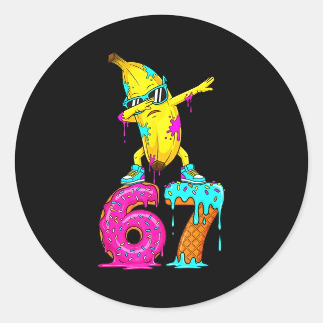 Sticker Rond Dabbing Banana 67 Ice Cream Drip Funny Six Seven M (Devant)