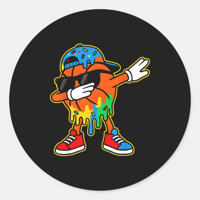 Sticker Rond Dabbing Basketball Ice Cream Drip Boys Basketball  (Devant)