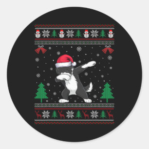 Sticker Rond Dabbing Bernedoodle Chien Santa Hat Garçons Enfant