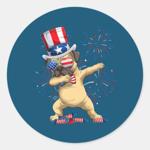 Sticker Rond Dabbing Carlin chien oncle Sam Casquette American 