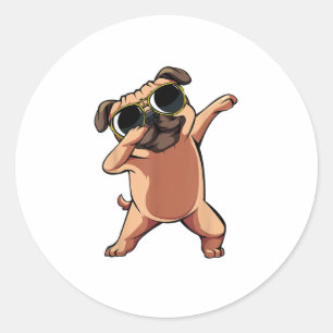 Sticker Rond Dabbing Dabbing Dab Carlin Chien Animaux Danse Ani