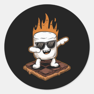 Sticker Rond Dabbing Marshmallow Camping S'mores Kawaii