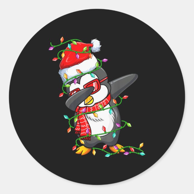 Sticker Rond Dabbing Penguin Wearing Santa Hat - Penguin Lover  (Devant)