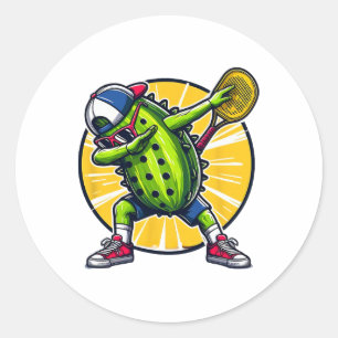 Sticker Rond Dabbing Pickle Dancing Cucumber Jouer Pickleball