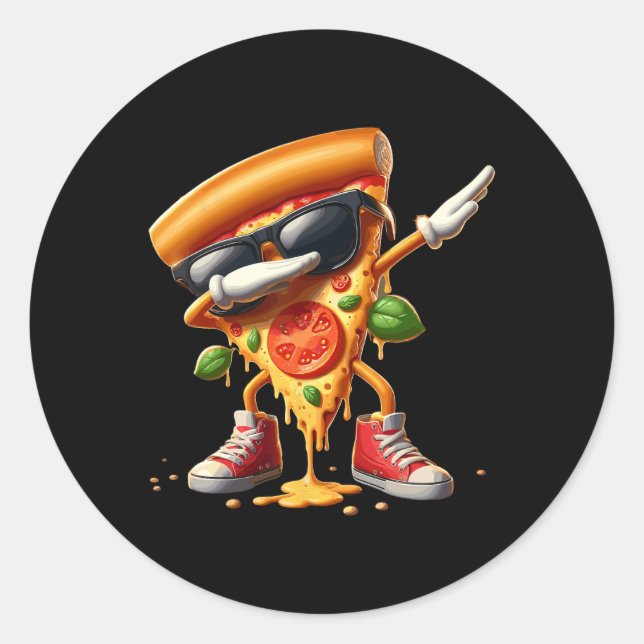 Sticker Rond Dabbing Pizza Slice Dancing Pizza Lover Garçon drô (Devant)