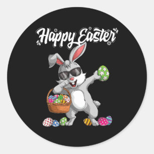 Sticker Rond Dabbing Rabbit Jour de Pâques Oeufs Dab Garçons Fi