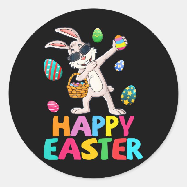 Sticker Rond Dabbing Rabbit Joyeux Oeufs de Pâques Garçons Dab (Devant)