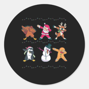 Sticker Rond Dabbing Santa Claus Reindeer Snowman Dancing