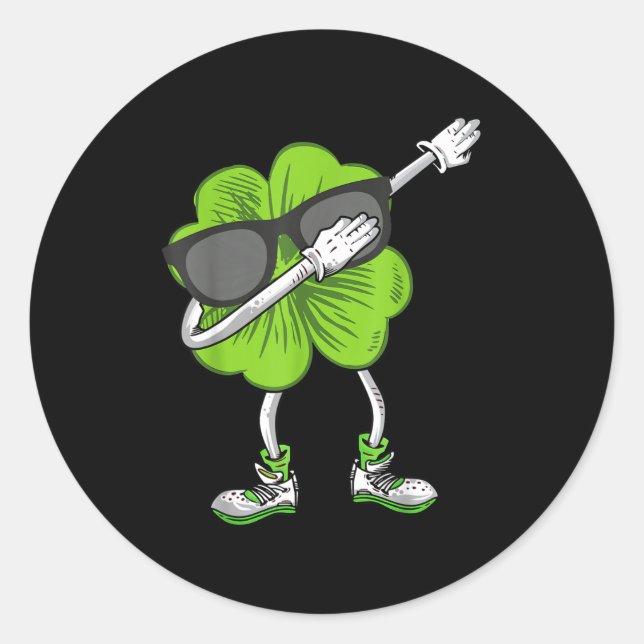 Sticker Rond Dabbing Shamrock St Patrick's Day Funny Irish Boys (Devant)