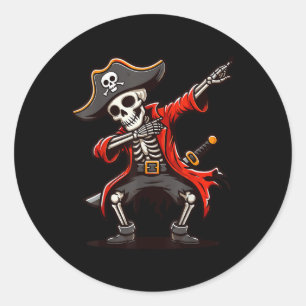 Sticker Rond Dabbing Skeleton Pirate