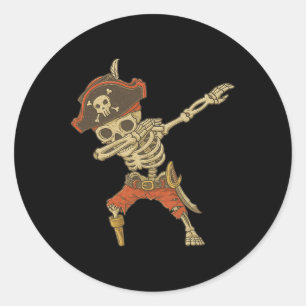Sticker Rond Dabbing Skeleton Pirate Halloween Jolly roger pour