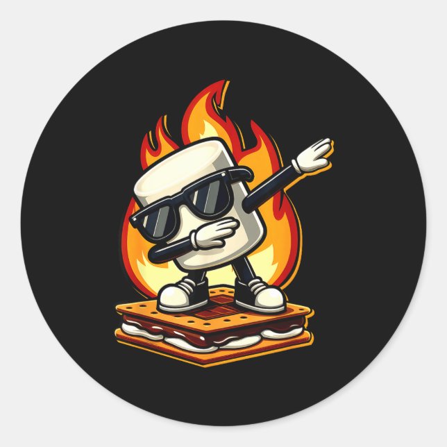 Sticker Rond Dabbing Smore Marshmallow Cute Dab Dance Camping C (Devant)