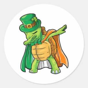 Sticker Rond Dabbing Turtle Jour de la Saint Patrick Garçons Le
