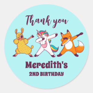 Sticker Rond Dabbing Unicorn Fox Llama Anniversaire de enfant P