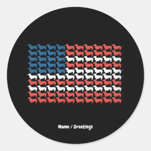 Sticker Rond Dachshund 4 juillet Drapeau américain patriotique